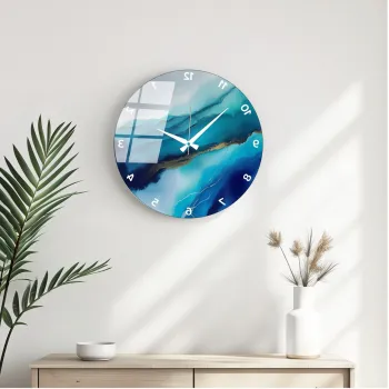 Ceas de perete decorativ din sticla, Huhu342, Diametru: 40 cm (1 bucata), Multicolor imagine