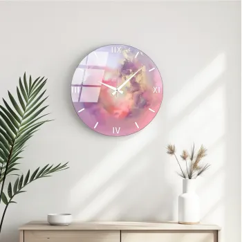 Ceas de perete decorativ din sticla, Huhu345, Diametru: 40 cm (1 bucata), Multicolor imagine