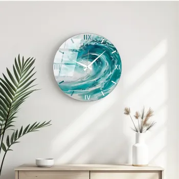 Ceas de perete decorativ din sticla, Huhu346, Diametru: 40 cm (1 bucata), Multicolor imagine