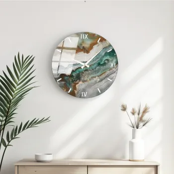 Ceas de perete decorativ din sticla, Huhu348, Diametru: 40 cm (1 bucata), Multicolor imagine