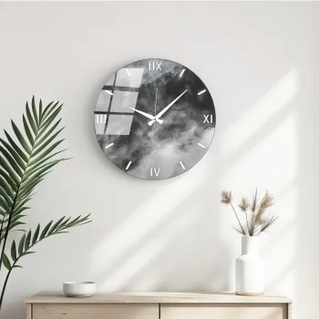 Ceas de perete decorativ din sticla, Huhu349, Diametru: 40 cm (1 bucata), Multicolor imagine