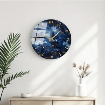 Ceas de perete decorativ din sticla, Huhu350, Diametru: 40 cm (1 bucata), Multicolor imagine