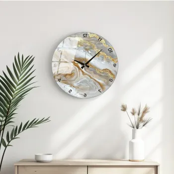 Ceas de perete decorativ din sticla, Huhu351, Diametru: 40 cm (1 bucata), Multicolor imagine