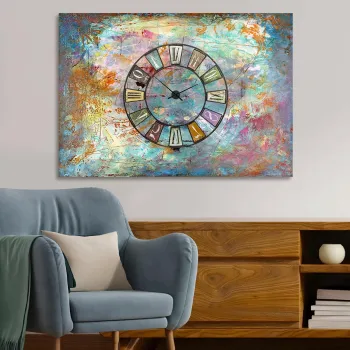 Ceas de perete decorativ, ST62692444_70100, Cadru: 100% LEMN (grosime: 3 cm), Multicolor imagine