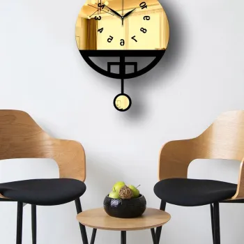 Ceas de perete decorativ, Vlnt108Al, Diametru: 39 cm, Aur/Negru imagine