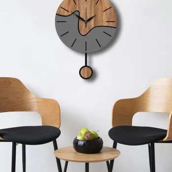 Ceas de perete decorativ, Vlnt109, Diametru: 39 cm, Nuc / Gri imagine