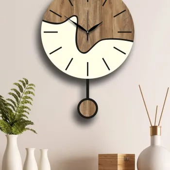 Ceas de perete decorativ, Vlnt109kr, Diametru: 39 cm, Maro/Crem imagine