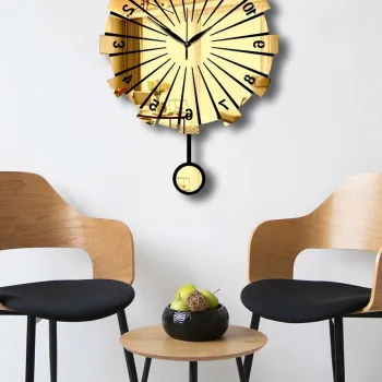 Ceas de perete decorativ, Vlnt111Al, Diametru: 39 cm, Auriu imagine