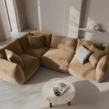 Coltar dreapta 4 locuri, Chris-184, Micadoni Home, 295x210x80 cm, catifea, bej sand imagine