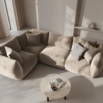 Coltar dreapta 4 locuri, Chris-184, Micadoni Home, 295x210x80 cm, catifea, ecru imagine