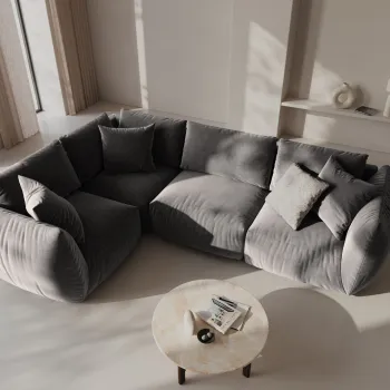 Coltar dreapta 4 locuri, Chris-184, Micadoni Home, 295x210x80 cm, catifea, gri imagine