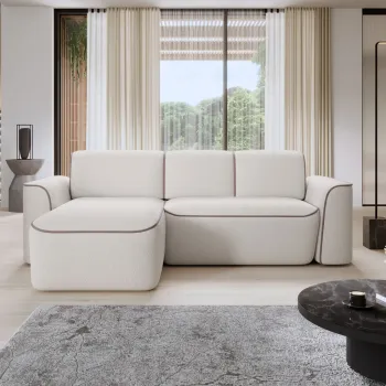 Coltar dreapta 4 locuri ELTAP, Ume, 287x190x88 cm, lemn/poliester, alb/bej imagine