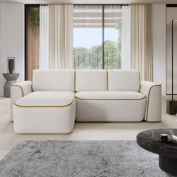 Coltar dreapta 4 locuri ELTAP, Ume, 287x190x88 cm, lemn/poliester, alb/galben imagine