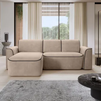 Coltar dreapta 4 locuri ELTAP, Ume, 287x190x88 cm, lemn/poliester, bej inchis/negru imagine