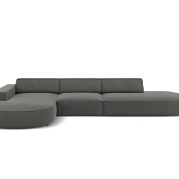 Coltar dreapta 4 locuri, Jodie, Micadoni Home, BL, forma rotunjita, 342x166x70 cm, catifea, gri deschis imagine