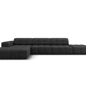 Coltar dreapta 5 locuri, Jennifer-140, Micadoni Home, 341x166x70 cm, tesatura chenille din poliester, negru imagine