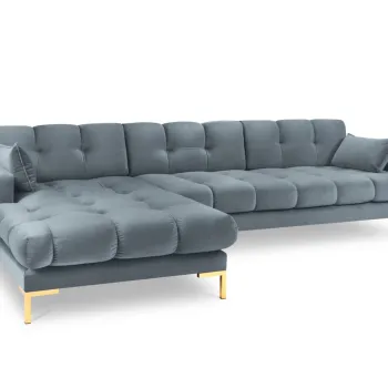 Coltar dreapta 5 locuri, Mamaia, Micadoni Home, GL, 293x185x75 cm, catifea, albastru deschis imagine