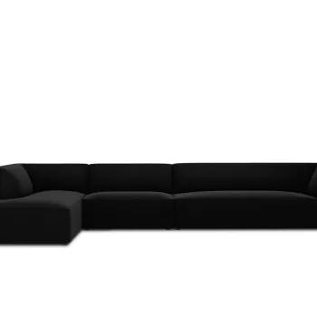 Coltar dreapta 5 locuri, Ruby, Micadoni Home, BL, 366x180x69 cm, catifea, negru imagine