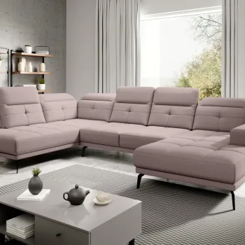 Coltar dreapta 6 locuri ELTAP, RT-101GO, Bretan, 350x205x107 cm, lemn/poliester, roz deschis imagine