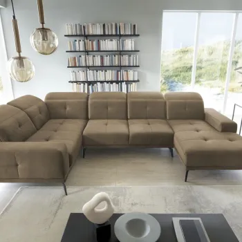 Coltar dreapta 6 locuri ELTAP, RT-20NU, Neviro, 350x201x77 cm, lemn/poliester, maro deschis imagine