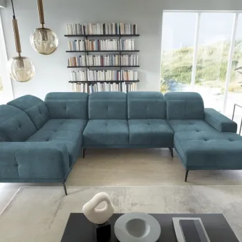 Coltar dreapta 6 locuri ELTAP, RT-38LO, Neviro, 350x201x77 cm, lemn/poliester, albastru deschis imagine