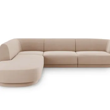 Coltar dreapta 6 locuri, Miley, Micadoni Home, BL, forma rotunjita, 258x248x74 cm, catifea, cappuccino imagine