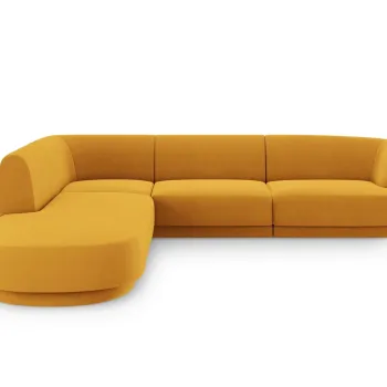 Coltar dreapta 6 locuri, Miley, Micadoni Home, BL, forma rotunjita, 258x248x74 cm, catifea, galben imagine