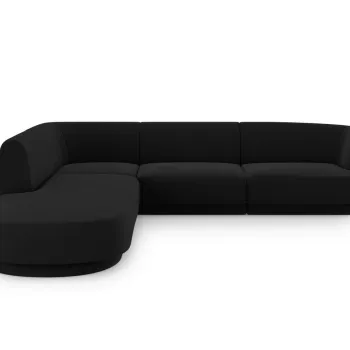 Coltar dreapta 6 locuri, Miley, Micadoni Home, BL, forma rotunjita, 258x248x74 cm, catifea, negru imagine