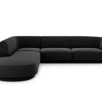 Coltar dreapta 6 locuri, Miley, Micadoni Home, BL, forma rotunjita, 258x248x74 cm, poliester chenille, negru imagine