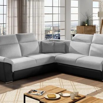 Coltar extensibil 5 locuri ELTAP, Fed-11, Federico, 266x266x102 cm, lemn/poliester, gri deschis/negru imagine