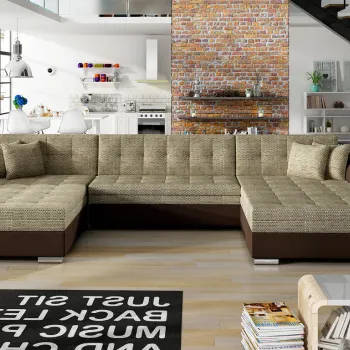 Coltar extensibil 5 locuri, ELTAP, Vento, 359x165x87 cm, lemn/poliester, bej/maro imagine