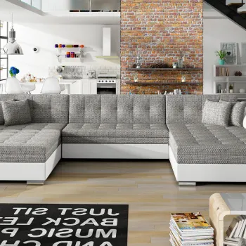 Coltar extensibil 5 locuri, ELTAP, Vento, 359x165x87 cm, lemn/poliester, gri/alb imagine