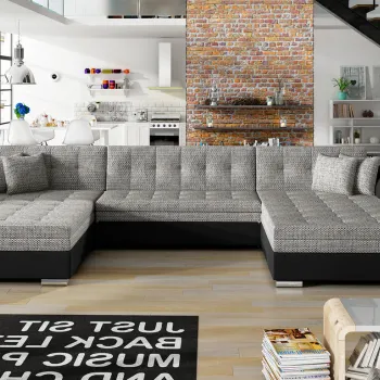 Coltar extensibil 5 locuri, ELTAP, Vento, 359x165x87 cm, lemn/poliester, gri deschis/negru imagine