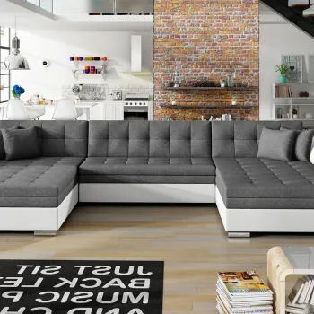 Coltar extensibil 5 locuri, ELTAP, Vento, 359x165x87 cm, lemn/poliester, gri inchis/alb imagine