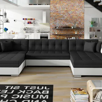 Coltar extensibil 5 locuri, ELTAP, Vento, 359x165x87 cm, lemn/poliester, negru/alb imagine