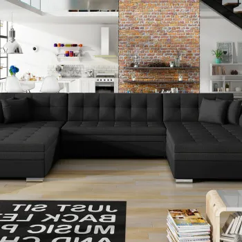 Coltar extensibil 5 locuri, ELTAP, Vento, 359x165x87 cm, lemn/poliester, negru/negru imagine