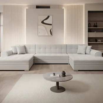 Coltar extensibil 6 locuri ELTAP, Vento, 359x165x78 cm, lemn/poliester, alb imagine