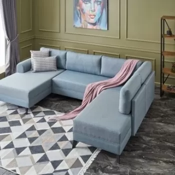 Coltar extensibil Belen, Balcab Home, 300x78x80 cm, lemn, albastru imagine