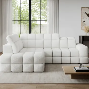 Coltar extensibil dreapta 3 locuri ELTAP, Bronon, 296x200x109 cm, lemn/tesatura boucle, alb imagine