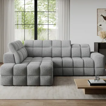 Coltar extensibil dreapta 3 locuri ELTAP, Bronon, 296x200x109 cm, lemn/tesatura boucle, gri deschis imagine