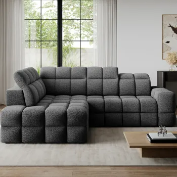 Coltar extensibil dreapta 3 locuri ELTAP, Bronon, 296x200x109 cm, lemn/tesatura boucle, gri inchis imagine