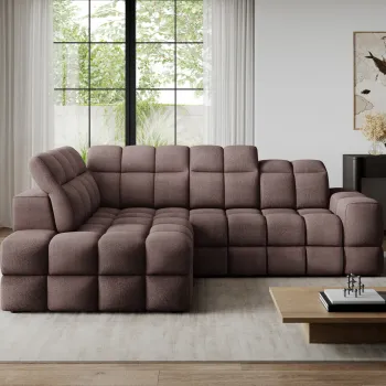 Coltar extensibil dreapta 3 locuri ELTAP, Bronon, 296x200x109 cm, lemn/tesatura boucle, maro imagine