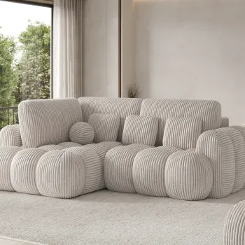 Coltar extensibil dreapta 3 locuri ELTAP, Cozion, 267x165x105 cm, lemn/catifea din poliester, alb murdar imagine