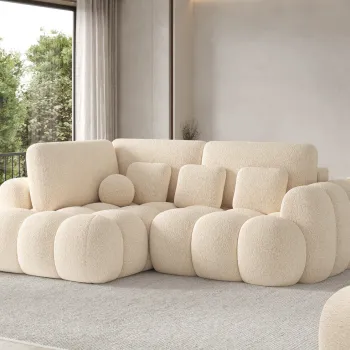Coltar extensibil dreapta 3 locuri ELTAP, Cozion, 267x165x105 cm, lemn/tesatura chenille, bej deschis imagine
