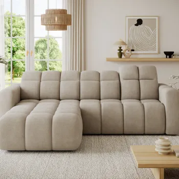 Coltar extensibil dreapta 3 locuri ELTAP, Fanito, 288x200x105 cm, lemn/poliester, bej inchis imagine