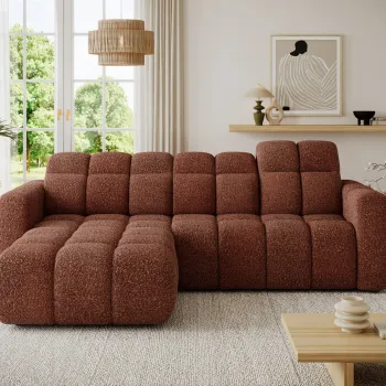 Coltar extensibil dreapta 3 locuri ELTAP, Fanito, 288x200x105 cm, lemn/poliester, caramiziu imagine