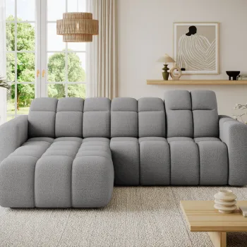 Coltar extensibil dreapta 3 locuri ELTAP, Fanito, 288x200x105 cm, lemn/poliester, gri deschis imagine