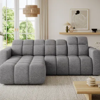 Coltar extensibil dreapta 3 locuri ELTAP, Fanito, 288x200x105 cm, lemn/poliester, gri inchis imagine