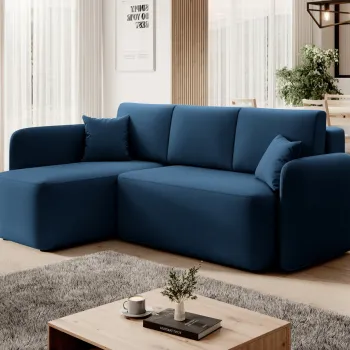 Coltar extensibil dreapta 3 locuri ELTAP, Hadson, 206x150x89 cm, lemn/poliester, albastru inchis imagine