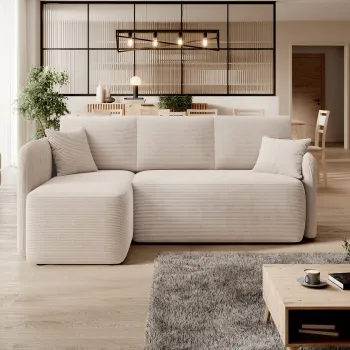 Coltar extensibil dreapta 3 locuri ELTAP, Hadson, 206x150x89 cm, lemn/poliester, bej deschis imagine